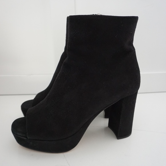 Miu Miu Open Toe Black Suede Block Heel Ankle Booties Boots - Picture 3 of 13